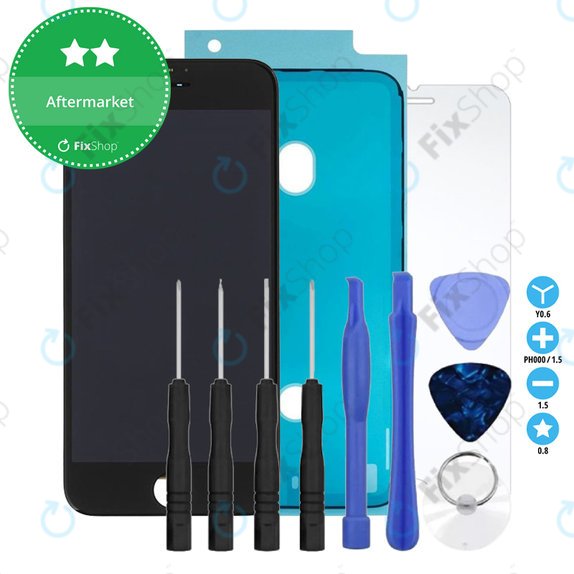 Display für iPhone 7, Black, Touchscreen-Glas mit Rahmen, Klebemittel (Adhesive), Gehärtetes Glas, Werkzeuge