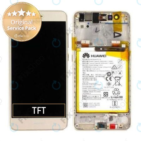 Huawei P10 Lite - LCD Display + Touchscreen Front Glas + Rahmen + Akku Batterie (Gold) - 02351FSN Genuine Service Pack