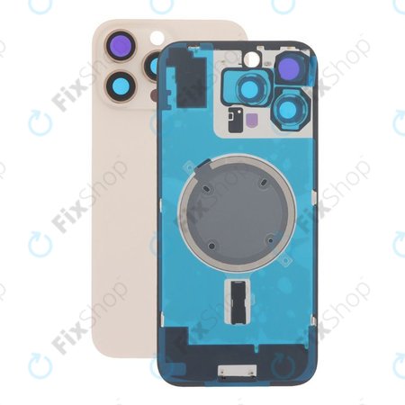Apple iPhone 16 Pro Max - Rückgehäuseglas + Kameraglas + Metallplatte + Magsafe-Magnet (Desert Titanium)