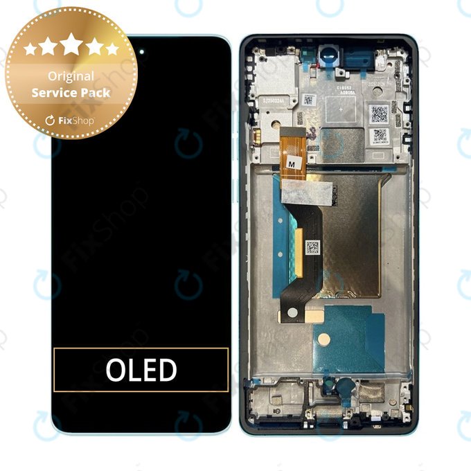 Motorola Edge 60 Fusion - LCD Display + Touchscreen Front Glas + Rahmen (Amazonite) - 5D68C29879 Genuine Service Pack