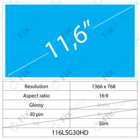 11.6 LCD Slim Glossy 30 pin HD