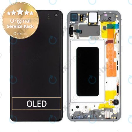 Samsung Galaxy S10e G970F - LCD Display + Touchscreen Front Glas + Rahmen (Prism White) - GH82-18852B, GH82-18836B Genuine Service Pack