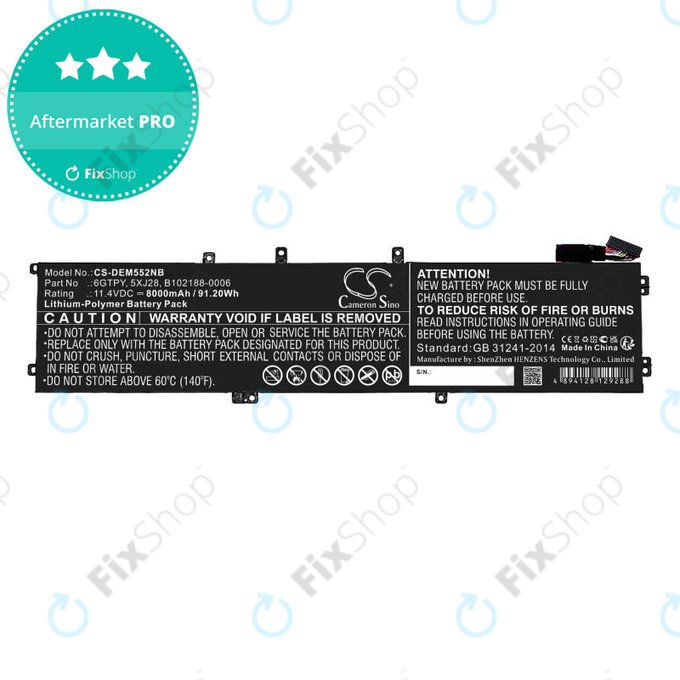 Akku batterie für Dell XPS 15, Dell Precision 9560, 9570, 8000mAh, Li-Pol, 11.4V, 6GTPY, HQ