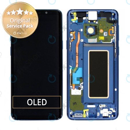 Samsung Galaxy S9 G960F - LCD Display + Touchscreen Front Glas + Rahmen (Koralle Blue) - GH97-21696D, GH97-21697D Genuine Service Pack