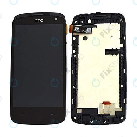 HTC Desire 500 - LCD Display + Touchscreen front Glas + Rahmen (Schwarz) - 80H01613-00