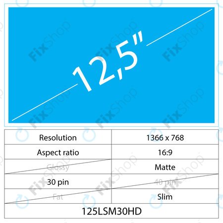 12.5 LCD Slim Matte 30 pin HD