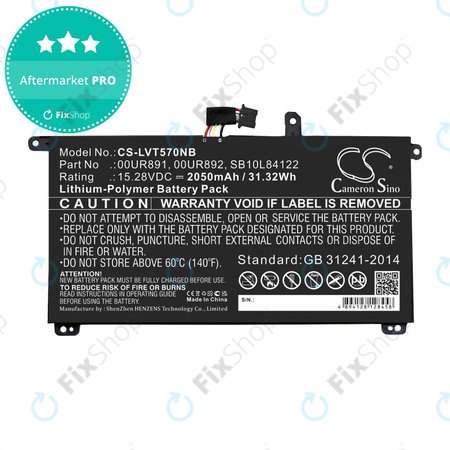 Batterie für Lenovo ThinkPad P51s, P52s, T570, T580, 2050mAh, Li-Pol, 15.28V, 00UR891, HQ