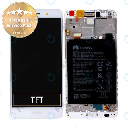 Huawei Y7 Dual TRT-L21 - LCD Display + Touchscreen Front Glas + Rahmen + Akku Batterie 4000mAh (Silver) - 02351GJV Genuine Service Pack