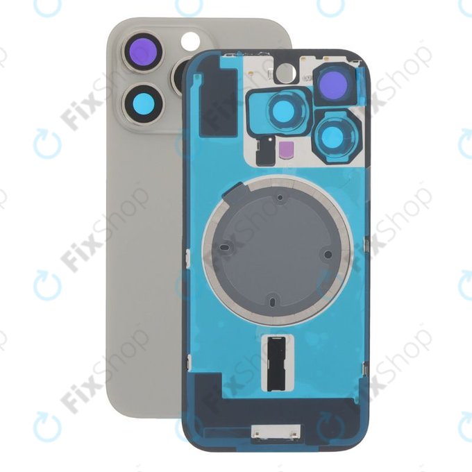 Apple iPhone 16 Pro - Rückgehäuseglas + Kameraglas + Metallplatte + Magsafe-Magnet (Natural Titanium)