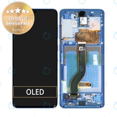 Samsung Galaxy S20 Plus G985F - LCD Display + Touchscreen Front Glas + Rahmen (Aura Blue) - GH82-22134H, GH82-22145H Genuine Service Pack