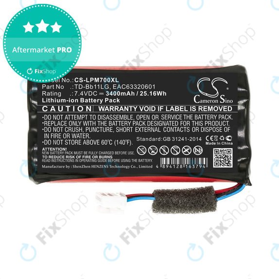 Akku batterie für LG Music Flow P7, Xboom Go PK7, 3400mAh, Li-Ion, 7.4V, TD-Bb11LG, HQ