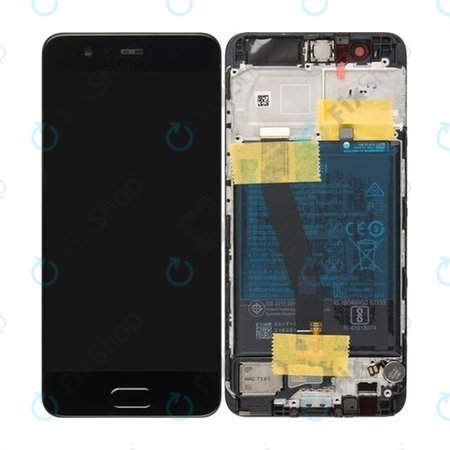 Huawei P10 VTR-L29 - LCD Display + Touchscreen Front Glas + Rahmen + Akku Batterie (Graphite Black) - 02351DGP Genuine Service Pack