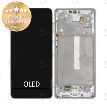 Samsung Galaxy A73 5G A736B - LCD Display + Touchscreen Front Glas + Rahmen (Awesome White) - GH82-28686B, GH82-28884B Genuine Service Pack