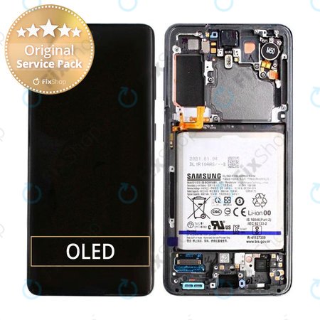 Samsung Galaxy S21 G991B - LCD Display + Touchscreen Front Glas + Rahmen + Akku Batterie (Phantom Gray) - GH82-24716A, GH82-24718A Genuine Service Pack