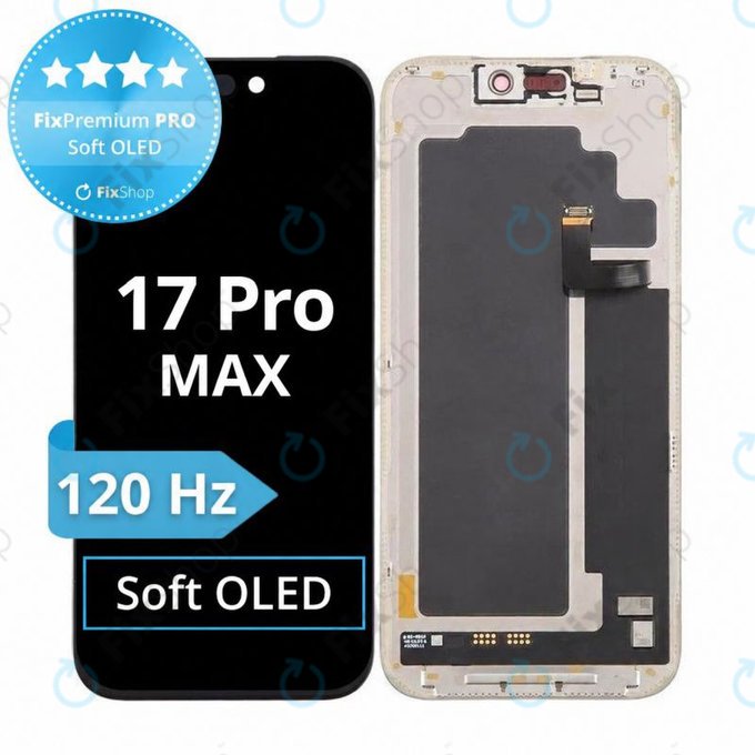 Display Soft OLED 120Hz für iPhone 17 Pro Max, Touchscreen-Glas mit Rahmen, FixPremium PRO