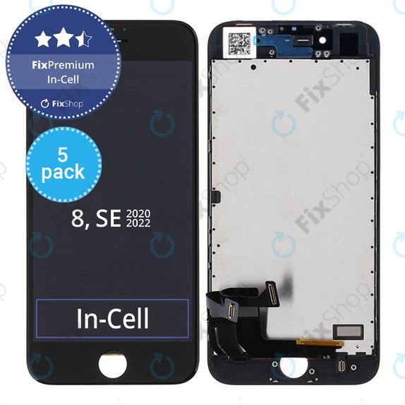 Display 5 Pack In-Cell für iPhone 8, SE (2020), SE (2022), Black, Touchscreen-Glas mit Rahmen, FixPremium