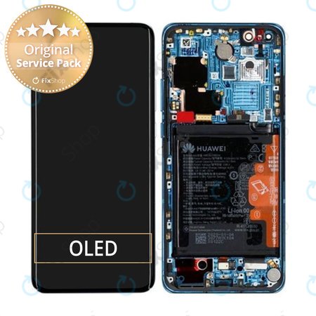 Huawei P40 Pro - LCD Display + Touchscreen Front Glas + Rahmen + Akku Batterie + Fingerabdruck-Sensor Fingerabdruck (Deep Sea Blue) - 02353PJJ Genuine Service Pack