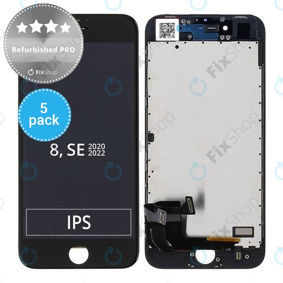 Apple iPhone 8, SE (2020), SE (2022) - LCD Display + Touchscreen Front Glas + Rahmen (Black) Refurbished PRO (5 Pack)