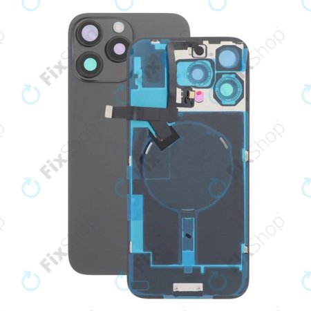 Apple iPhone 16 Pro Max - Rückgehäuseglas + Kameraglas + Metallplatte + Magsafe-Magnet (Black Titanium)