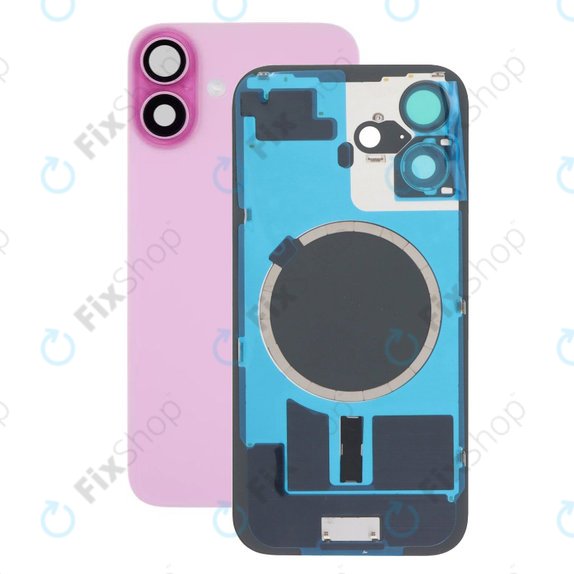 Apple iPhone 16 - Rückgehäuseglas + Kameraglas + Metallplatte + Magsafe-Magnet (Pink)