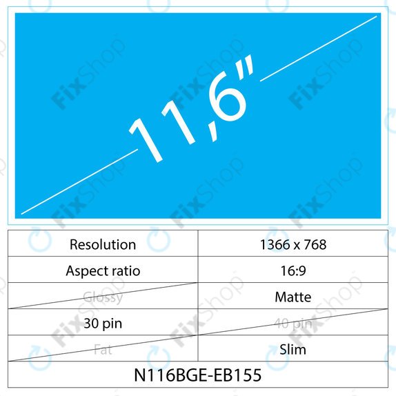 11.6 LCD Slim Matte 30 Pin HD (seitliche Montage)