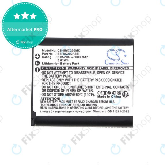 Batterie für Samsung Gear 360, 1300mAh, Li-Ion, 3.85V, EB-BC200ABE, HQ