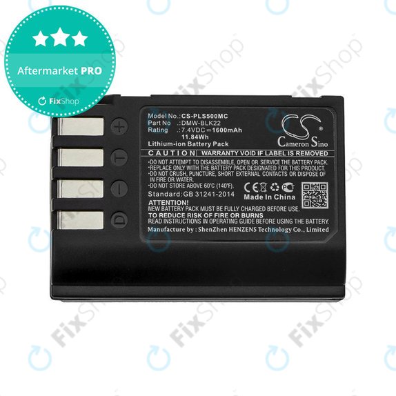 Batterie für Panasonic Lumix DC-S5, DC-S5K, GH5, G9, GH5S, 1600mAh, Li-Ion, 7.4V, DMW-BLK22, HQ
