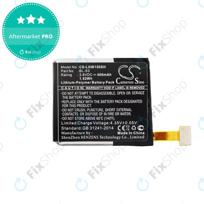 Batterie für LG W150, LG Watch Urbane, 400mAh, Li-Pol, 3.8V, BL-S3, HQ