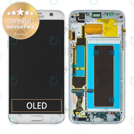 Samsung Galaxy S7 Edge G935F - LCD Display + Touchscreen Front Glas + Rahmen (Silver) - GH97-18533B, GH97-18594B, GH97-18767B Genuine Service Pack