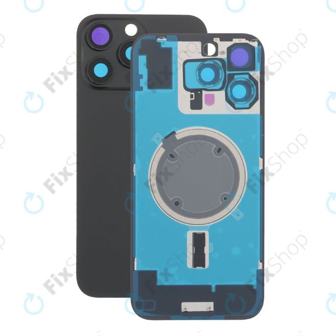 Apple iPhone 16 Pro Max - Rückgehäuseglas + Kameraglas + Metallplatte + Magsafe-Magnet (Black Titanium)