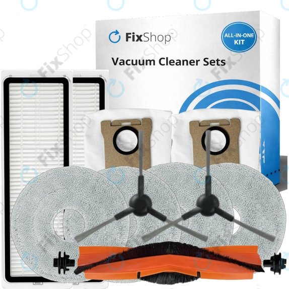 Ersatzteilset für Xiaomi Mi Robot Vacuum S20+, S10+, X20+, X10+ (1x Hauptbürste, 2x Filter, 2x Seitenbürste – schwarz, 4x Wischtuch, 2x Staubbeutel)