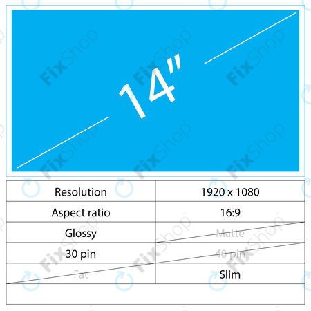 14 LCD Slim Glossy 30 pin Full HD Ohne Griffe
