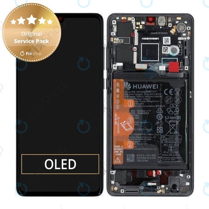 Huawei P30 - LCD-Display + Touchglas + Rahmen + Akku Batterie (Black) - 02354HLT Genuine Service Pack