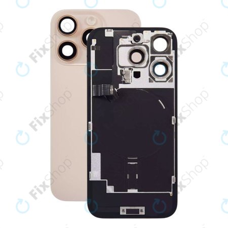 Apple iPhone 16 Pro - Rückgehäuseglas + Kameraglas + Metallplatte + Magsafe-Magnet (Desert Titanium)