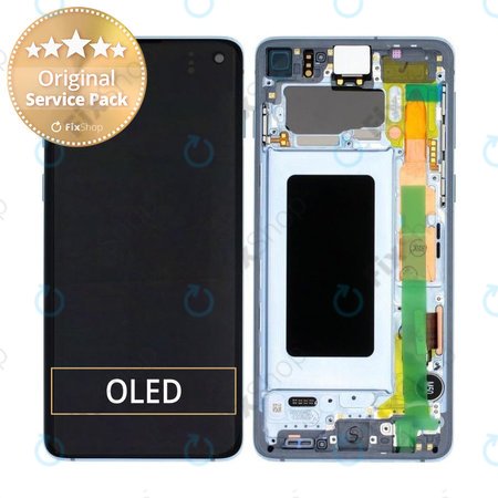 Samsung Galaxy S10 G973F - LCD Display + Touchscreen Front Glas + Rahmen (Prism Blue) - GH82-18850C, GH82-18835C Genuine Service Pack