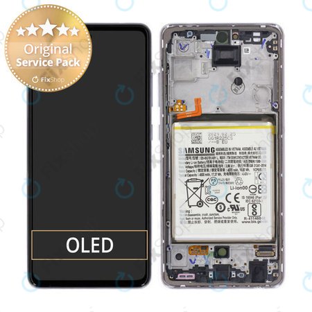 Samsung Galaxy A52s 5G A528B - LCD Display + Touchscreen Front Glas + Rahmen + Akku Batterie (Awesome Violet) - GH82-26912C, GH82-26909C Genuine Service Pack