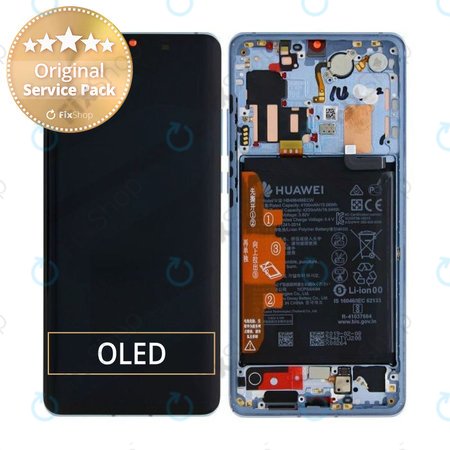 Huawei P30 Pro - LCD Display + Touchscreen Front Glas + Rahmen + Akku Batterie (Breathing Crystal) - 02352PGH Genuine Service Pack