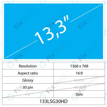 13.3 LCD Slim Glossy 30 pin HD