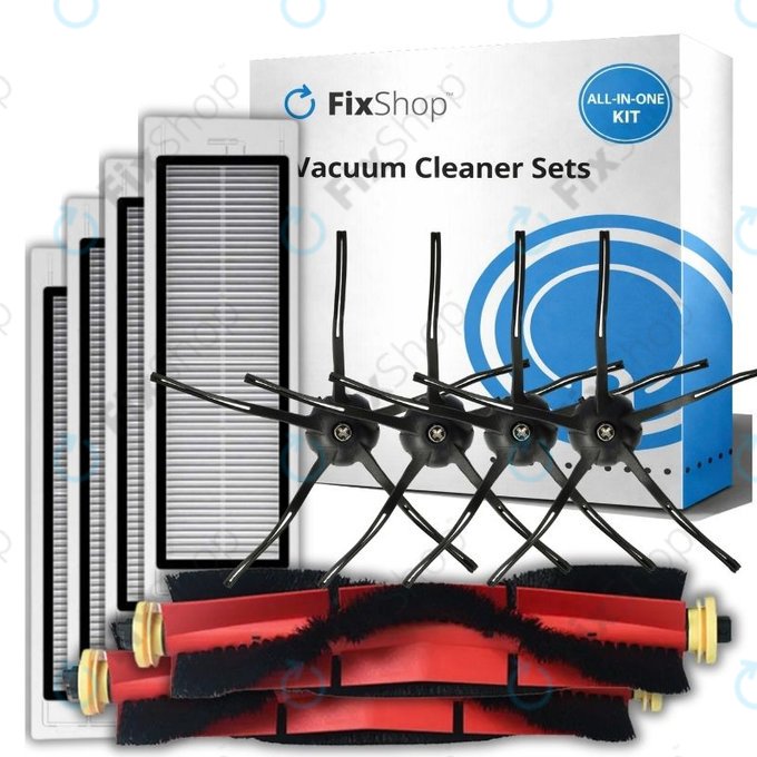 Ersatzteilset für Xiaomi Roborock S5 Max, S6, S6 MaxV, S6 Pure, Xiaowa E3 (2x Hauptbürste, 4x Filter, 4x Seitenbürste – schwarz)