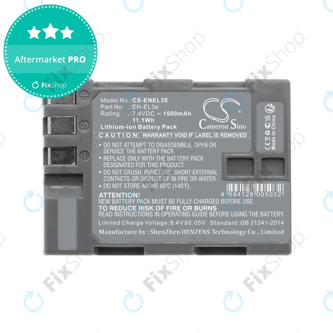 Akku batterie für Nikon D100, D200, D50, D70, D70s, D80, D300S, D700, D90, D300, 1500mAh, Li-Ion, 7.4V, EN-EL3e, HQ