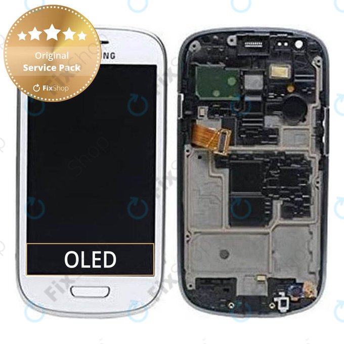 Samsung Galaxy S3 Mini i8190 - LCD Display + Touchscreen Front Glas + Rahmen (White) - GH97-14204A Genuine Service Pack