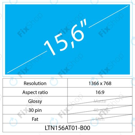 15.6 LCD Fat, Glossy, 30 pin HD