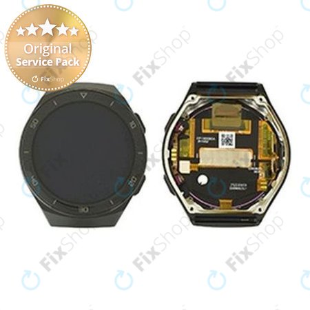 Huawei Watch GT2e Hector-B19R - LCD Display + Touchscreen Front Glas + Rahmen (Graphite Black) - 02353MSK Genuine Service Pack