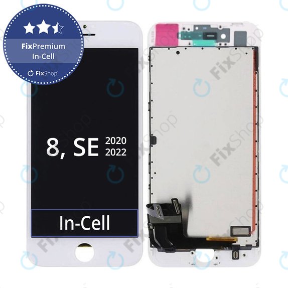 Display In-Cell für iPhone 8, SE (2020), SE (2022), White, Touchscreen-Glas mit Rahmen, FixPremium