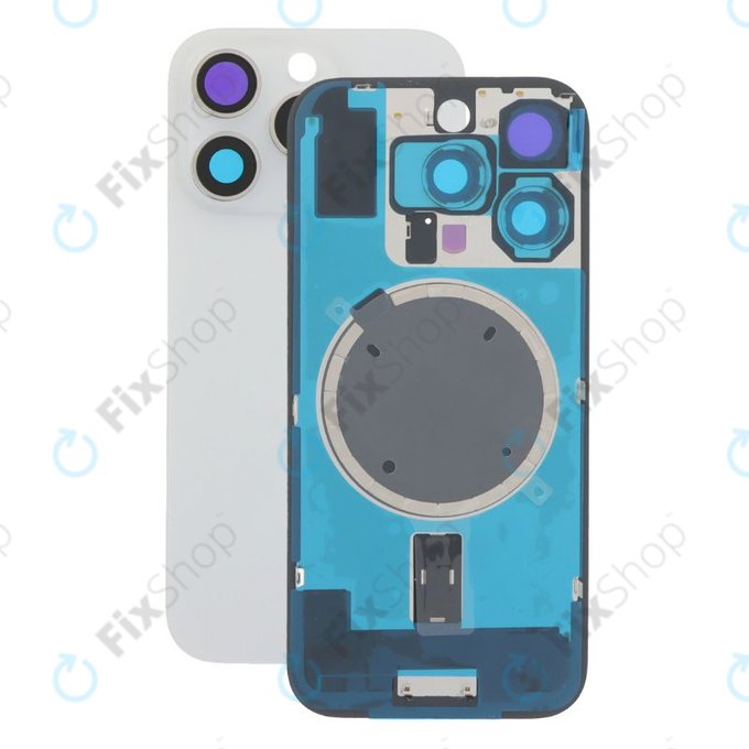 Apple iPhone 16 Pro - Rückgehäuseglas + Kameraglas + Metallplatte + Magsafe-Magnet (White Titanium)