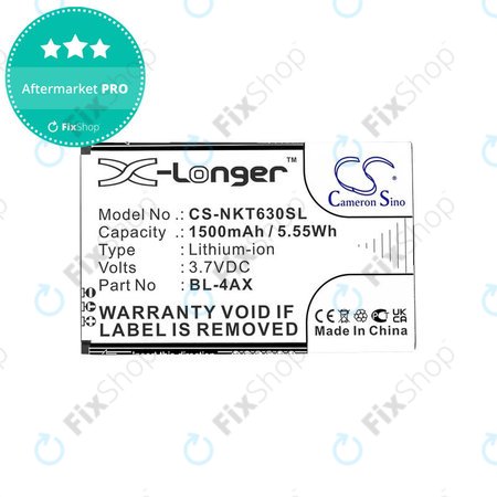 Akku batterie für Nokia 6300 4G, Nokia 8000 4G, 1500mAh, Li-Ion, 3.7V, BL-4AX, HQ