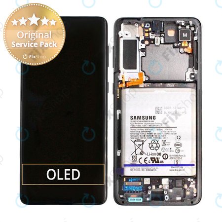 Samsung Galaxy S21 Plus G996B - LCD Display + Touchscreen Front Glas + Rahmen + Akku Batterie (Phantom Black) - GH82-24555A, GH82-24744A, GH82-24505A Genuine Service Pack