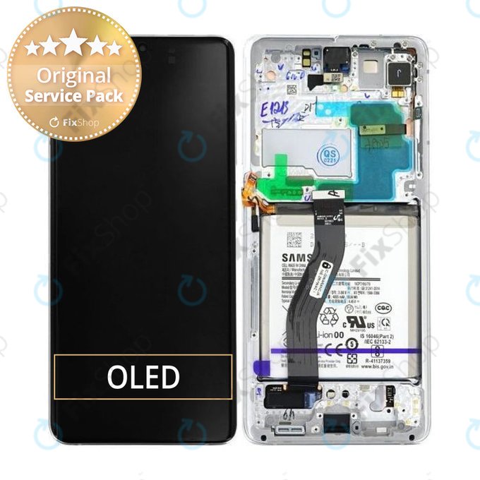 Samsung Galaxy S21 Ultra G998B - LCD Display + Touchscreen Front Glas + Rahmen + Akku Batterie (Phantom Silver) - GH82-24591B, GH82-24925B Genuine Service Pack