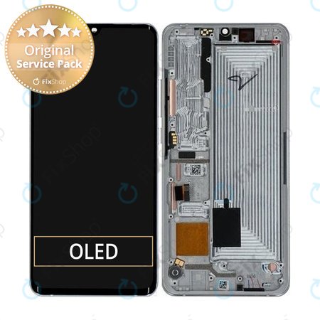 Xiaomi Mi Note 10 Lite - LCD Display + Touchscreen Front Glas + Rahmen (Glacier White) - 5600030F4L00 Genuine Service Pack