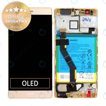 Huawei P9 Plus - LCD Display + Touchscreen Front Glas + Rahmen + Akku Batterie (Gold) - 02350SUQ, 02350SUW Genuine Service Pack